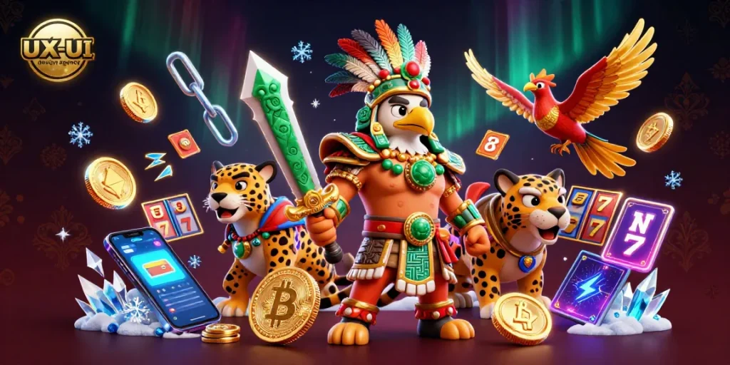 Engage with this vibrant scene illustrating a UX/UI design agency captivating the casino world.